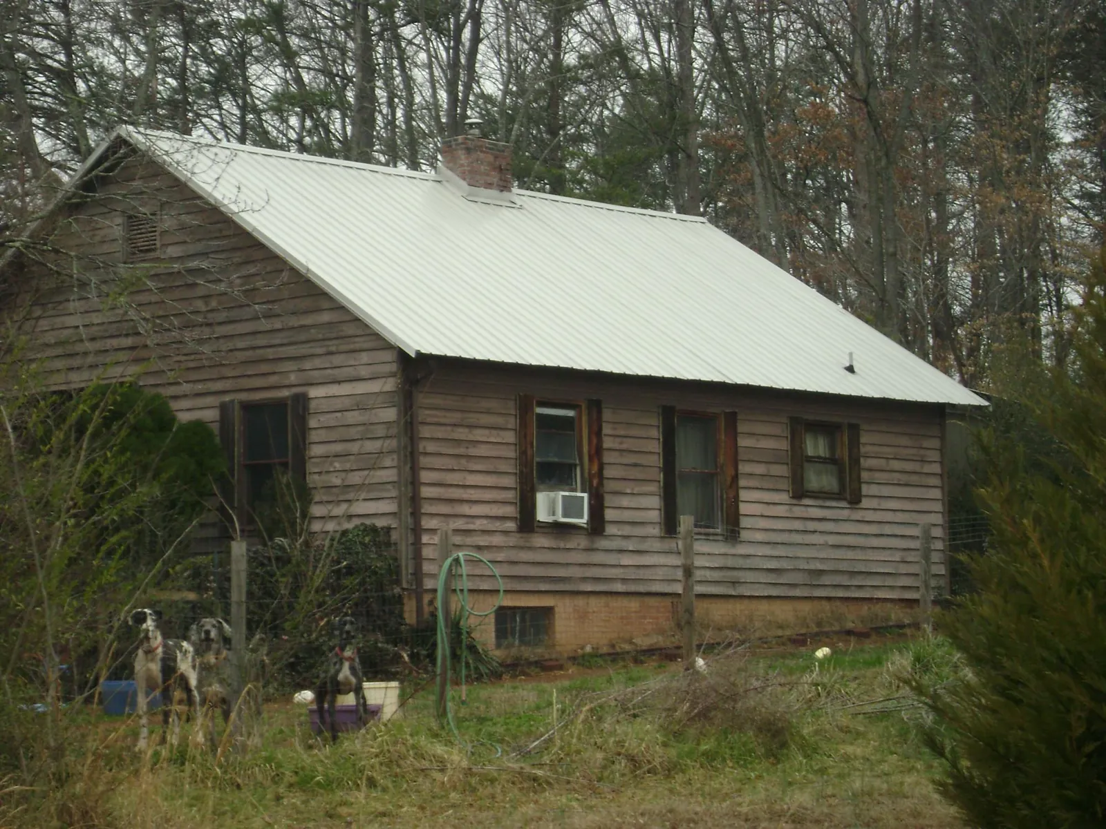 White metal roof on an old wood sided farmhouse, from a Metal Roof Installation job in Ambrose